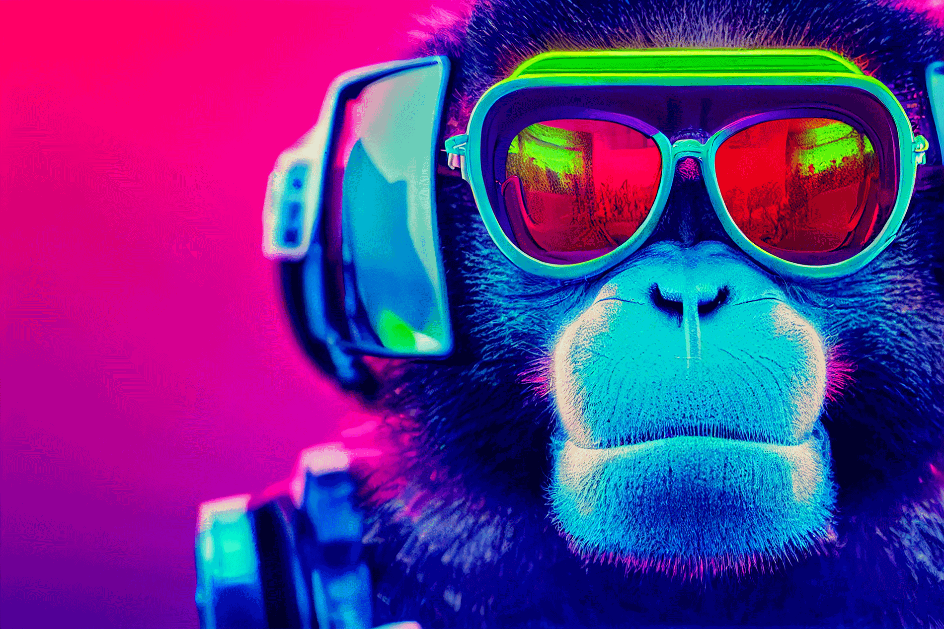 colorful gorilla wearing headphones and sunglasses