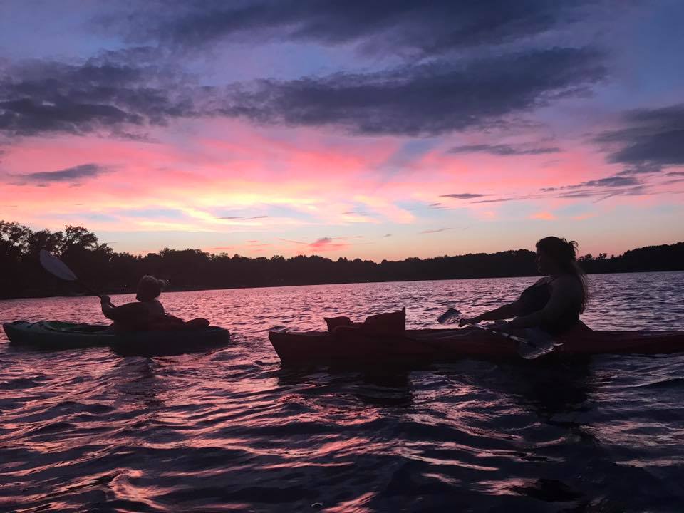 kayaking at sunset